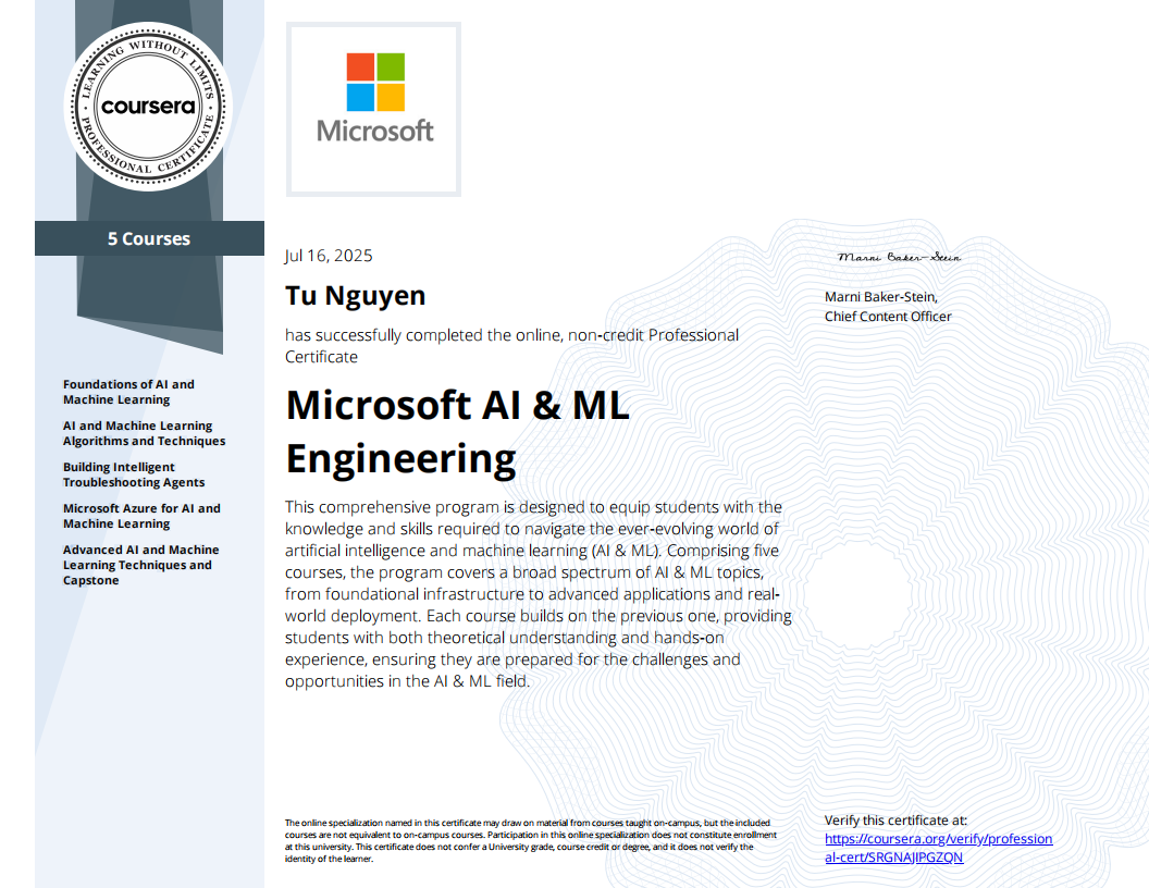 Microsoft AI & Machine Learning Engineering Certificate