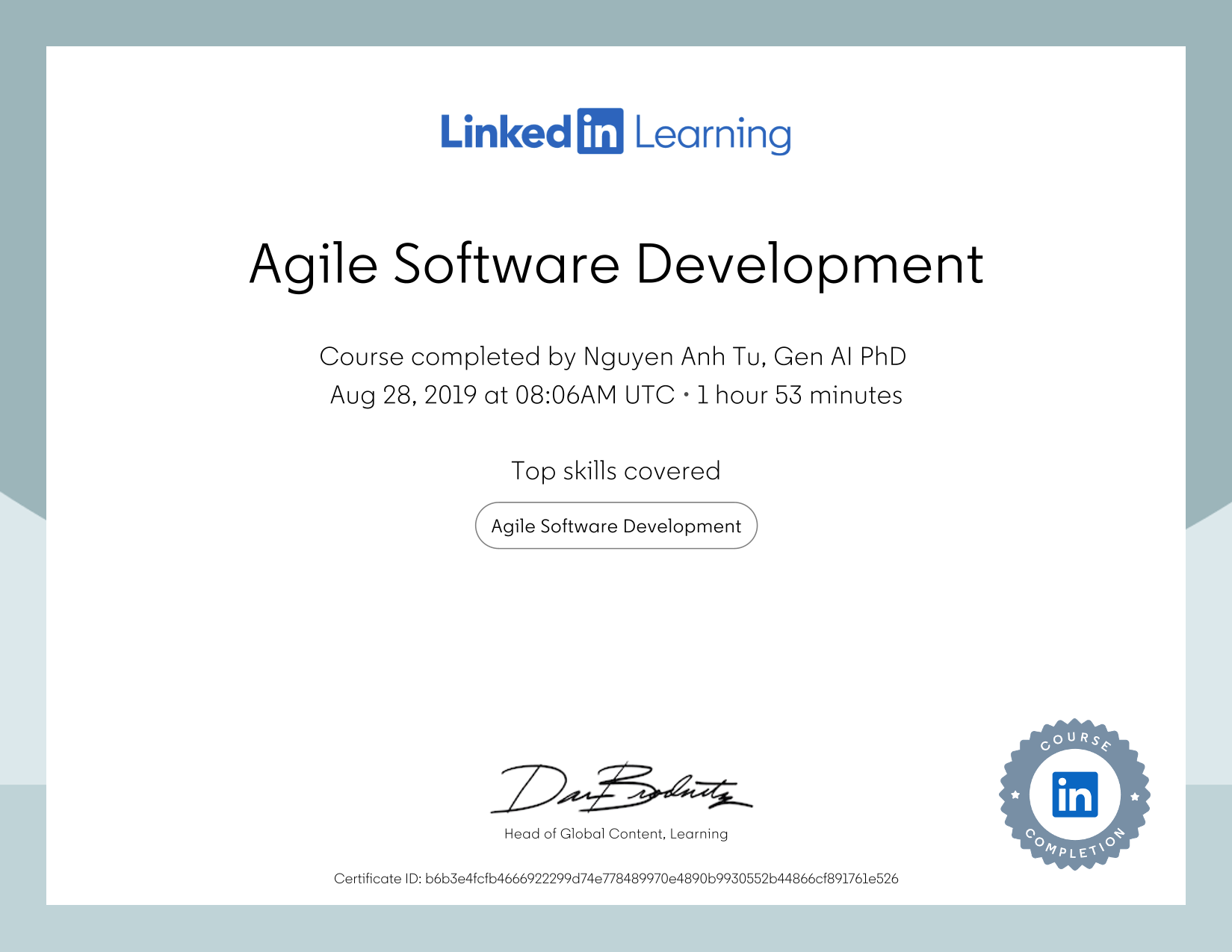 Agile Software Development certificate