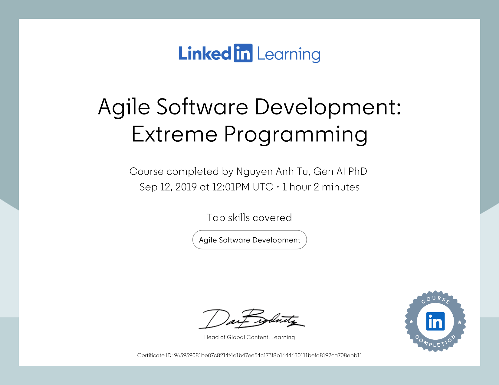 Agile Software Development: Extreme Programming certificate