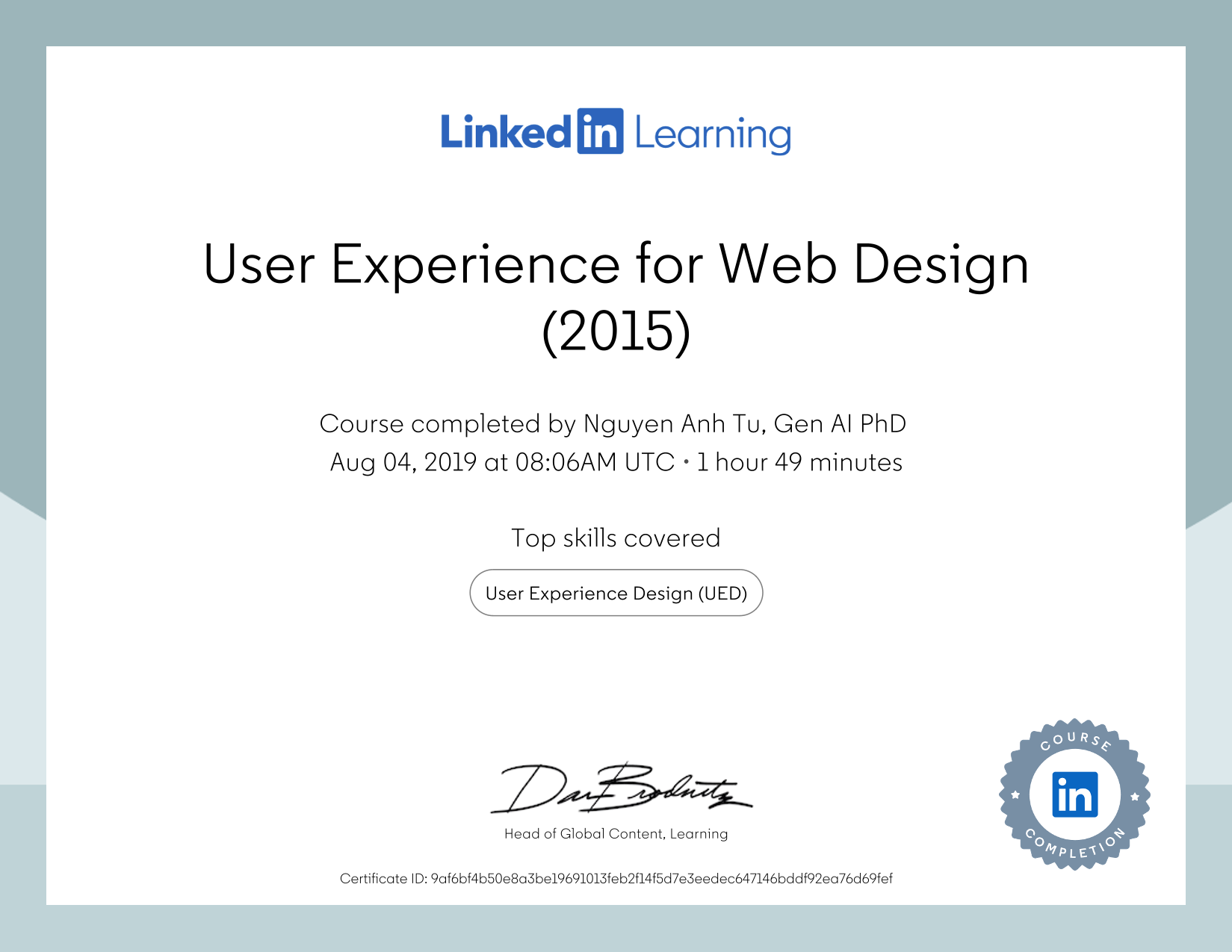 User Experience for Web Design certificate